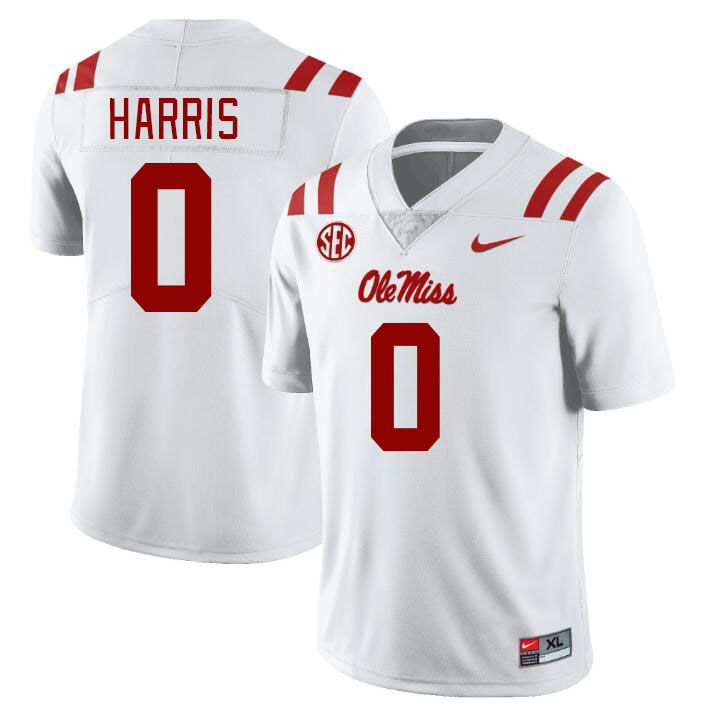 Men #0 Joshua Harris Ole Miss Rebels College Football Jerseys Stitched Sale-White - Click Image to Close